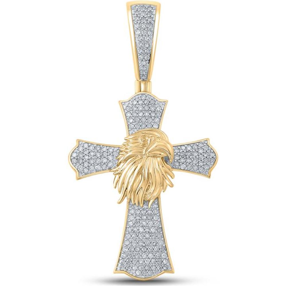 GND 10K Yellow Gold Eagle Cross Pendant with Pave-Set Round Diamonds - 0.50 Carat Total Diamond Weight