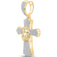 GND 10K Yellow Gold Eagle Cross Pendant with Pave-Set Round Diamonds - 0.50 Carat Total Diamond Weight