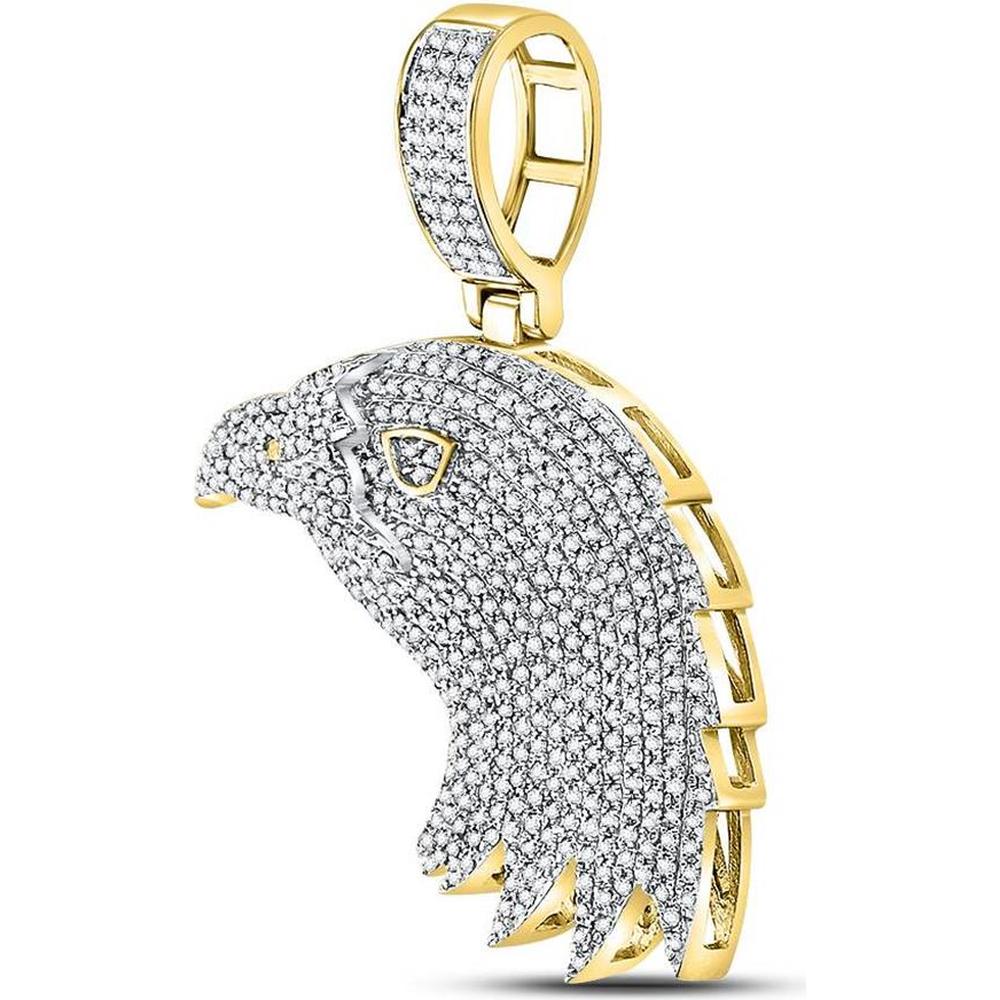 GND 10K Yellow Gold Eagle Head Pendant with Pave-Set Round Diamonds - 1.0 Carat Total Diamond Weight