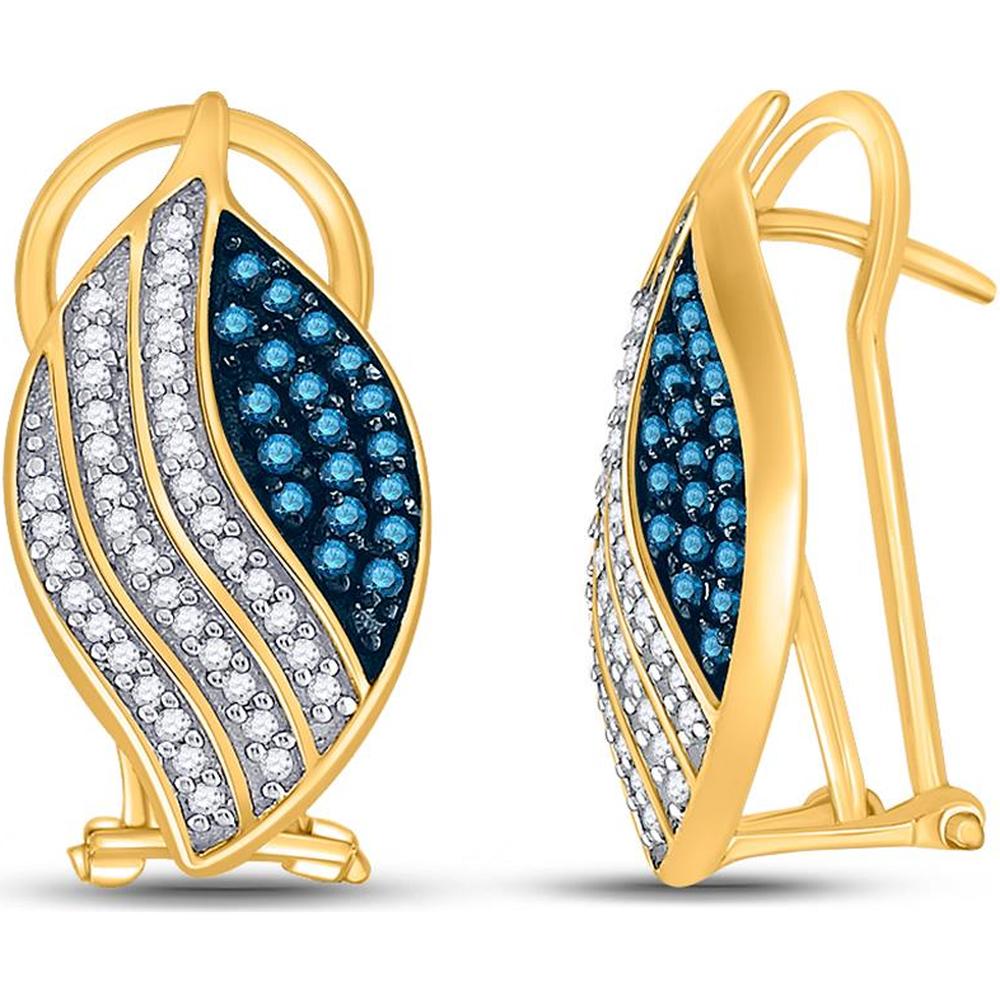 GND 10K Yellow Gold Earrings with Pave-Set Round Blue and White Diamonds - 0.45 Carat Total Diamond Weight