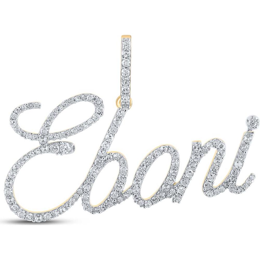 GND 10K Yellow Gold Eboni Name Pendant with Prong-Set Round Diamonds - 0.75 Carat Total Diamond Weight