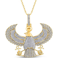 GND 10K Yellow Gold Egyptian Horus Eagle Pendant with Pave-Set Round Diamonds - 1.76 Carat Total Diamond Weight