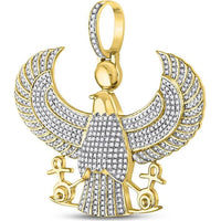 GND 10K Yellow Gold Egyptian Horus Eagle Pendant with Pave-Set Round Diamonds - 1.76 Carat Total Diamond Weight