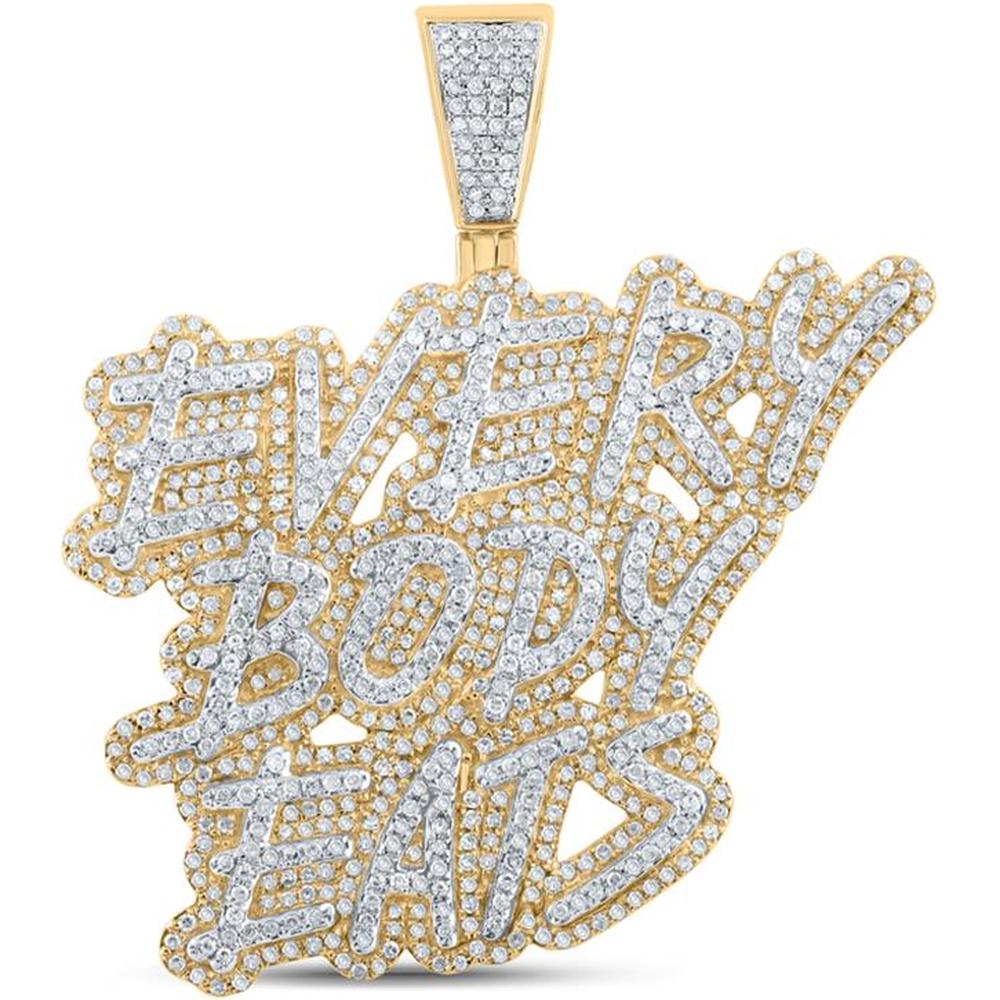 GND 10K Yellow Gold "Everybody Eats" Phrase Pendant with 2 Carat Round Pave-Set Diamonds - 52mm Length