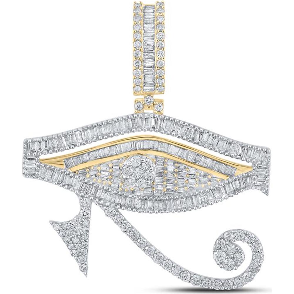 GND 10K Yellow Gold Eye of Horus Charm Pendant with Baguette and Round Diamonds – 3.00 Carat Total Diamond Weight