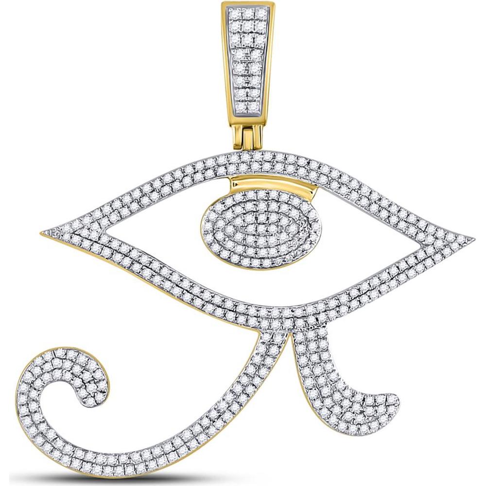 GND 10K Yellow Gold Eye of Ra Egyptian Pendant with Pave-Set Round Diamonds - 1.0 Carat Total Diamond Weight