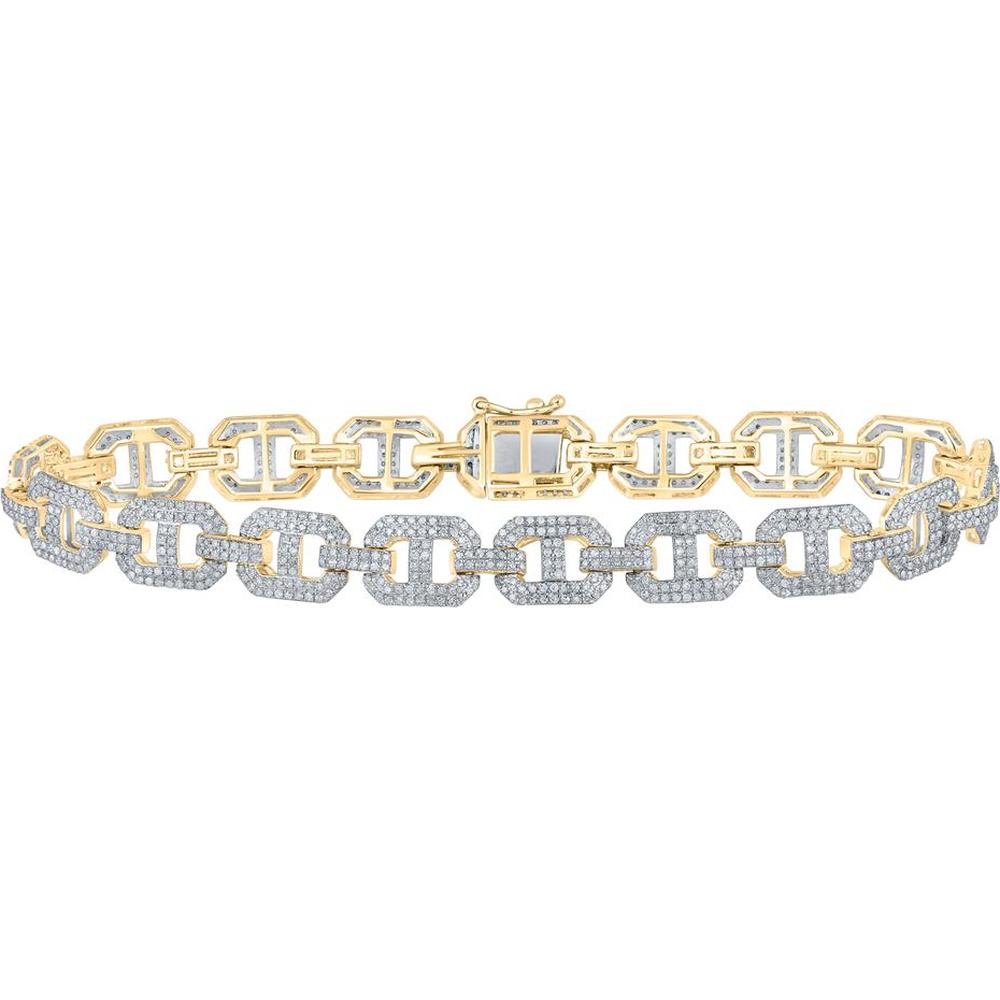 GND 10K Yellow Gold Fancy Link Bracelet with Pave-Set Round Diamonds - 3.25 Carat Total Diamond Weight