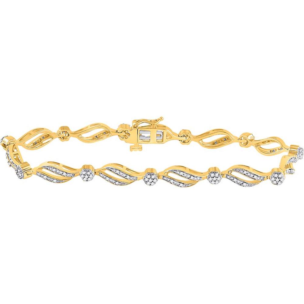 GND 10K Yellow Gold Fancy Link Bracelet with Prong-Set Round Diamond Clusters - 0.50 Carat Total Diamond Weight
