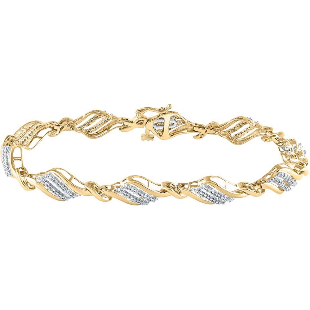 GND 10K Yellow Gold Fancy Link Bracelet with Prong-Set Round Diamonds - 0.50 Carat Total Diamond Weight