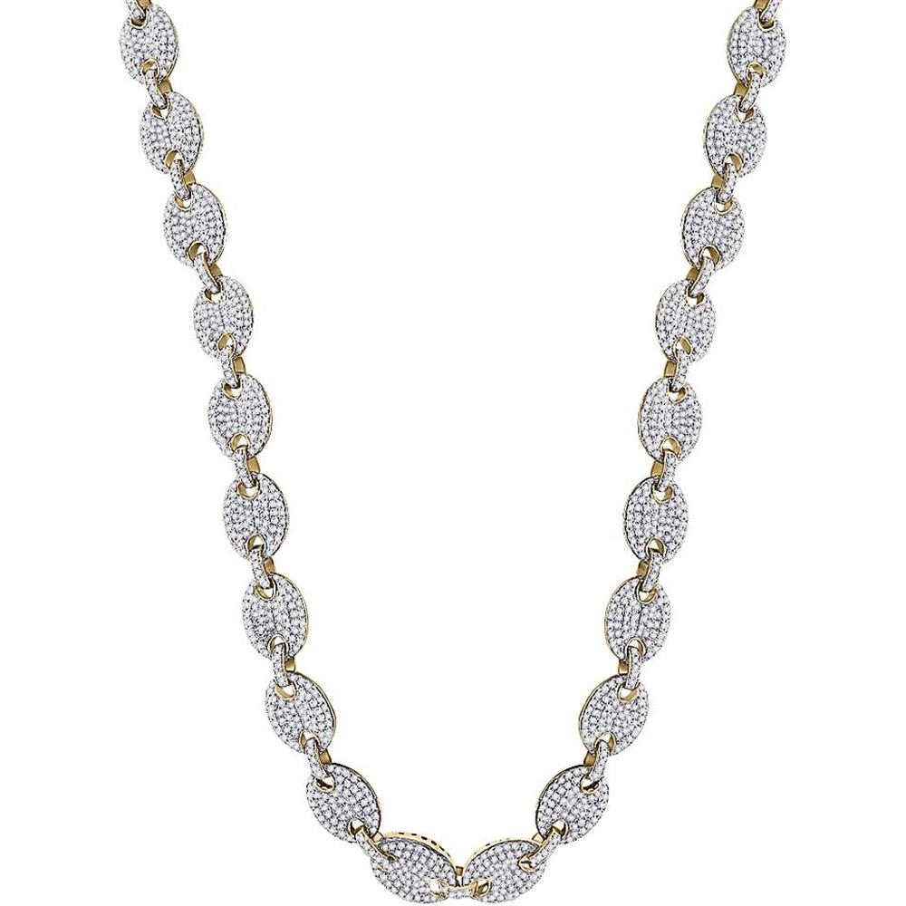 GND 10K Yellow Gold Fancy Link Necklace with Prong-Set Round Diamonds - 14.20 Carat Total Diamond Weight