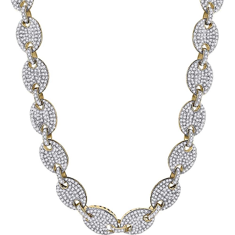 GND 10K Yellow Gold Fancy Link Necklace with Prong-Set Round Diamonds - 14.20 Carat Total Diamond Weight