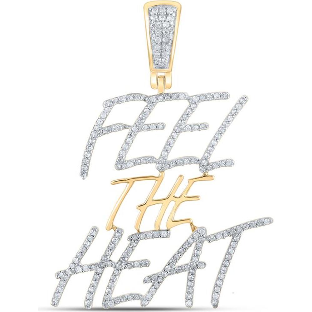 GND 10K Yellow Gold "Feel The Heat" Phrase Charm Pendant with Prong-Set Round Diamonds - 0.52 Carat Total Diamond Weight