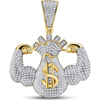 GND 10K Yellow Gold Flex Money Bag Charm Pendant with Prong-Set Round Diamonds - 1.33 Carat Total Diamond Weight