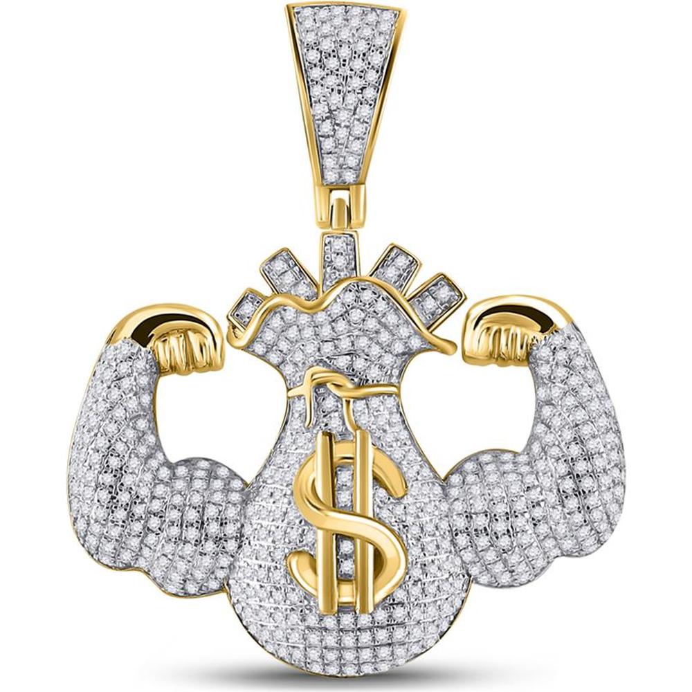 GND 10K Yellow Gold Flex Money Bag Charm Pendant with Prong-Set Round Diamonds - 1.33 Carat Total Diamond Weight