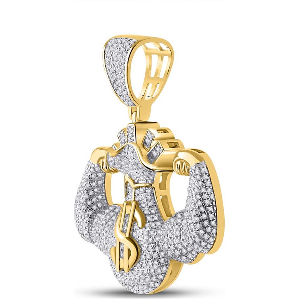 GND 10K Yellow Gold Flex Money Bag Charm Pendant with Prong-Set Round Diamonds - 1.33 Carat Total Diamond Weight