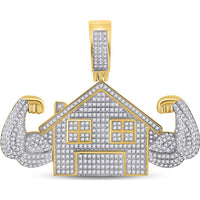 GND 10K Yellow Gold Flex Trap House Charm Pendant with Prong-Set Round Diamonds - 1.5 Carat Total Diamond Weight