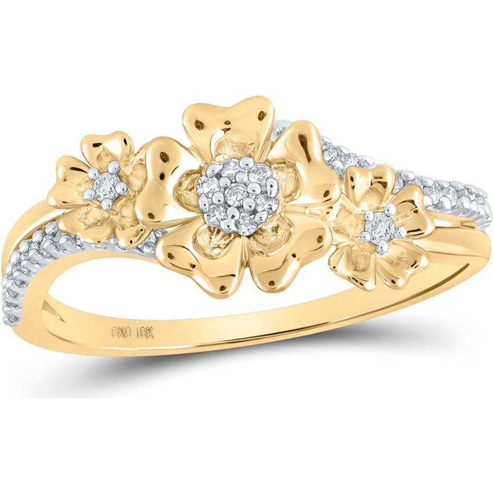 GND 10K Yellow Gold Floral Diamond Ring with Prong-Set Round Diamonds - 1/6 Carat Total Diamond Weight