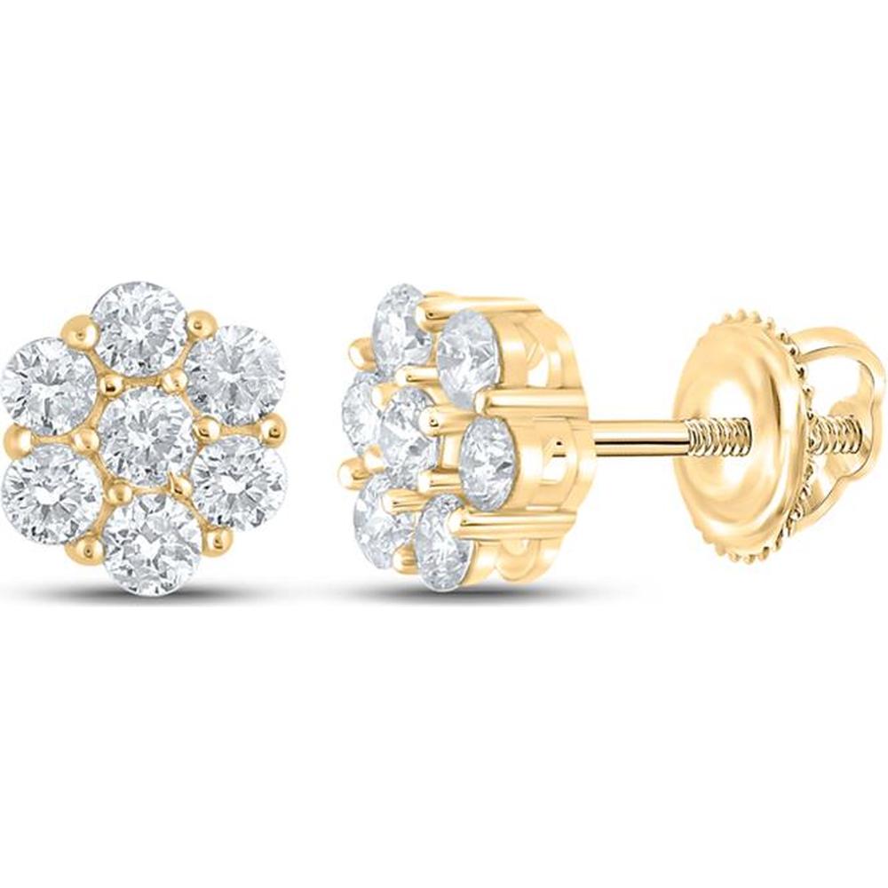 GND 10K Yellow Gold Flower Cluster Earrings with Prong-Set Round Diamonds - 5/8 Total Carat Weight