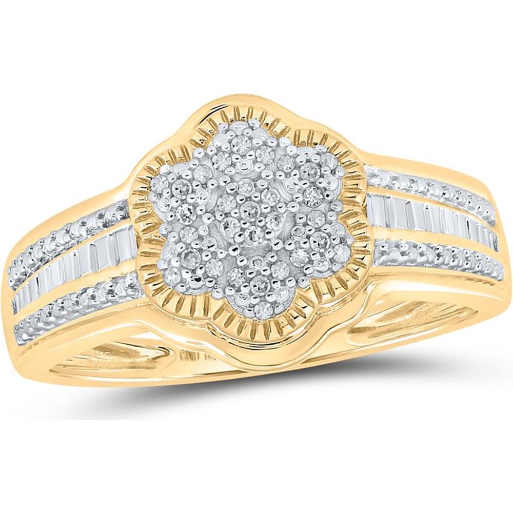 GND 10K Yellow Gold Flower Cluster Ring with Prong-Set Round Diamonds - 1/12 Total Carat Weight