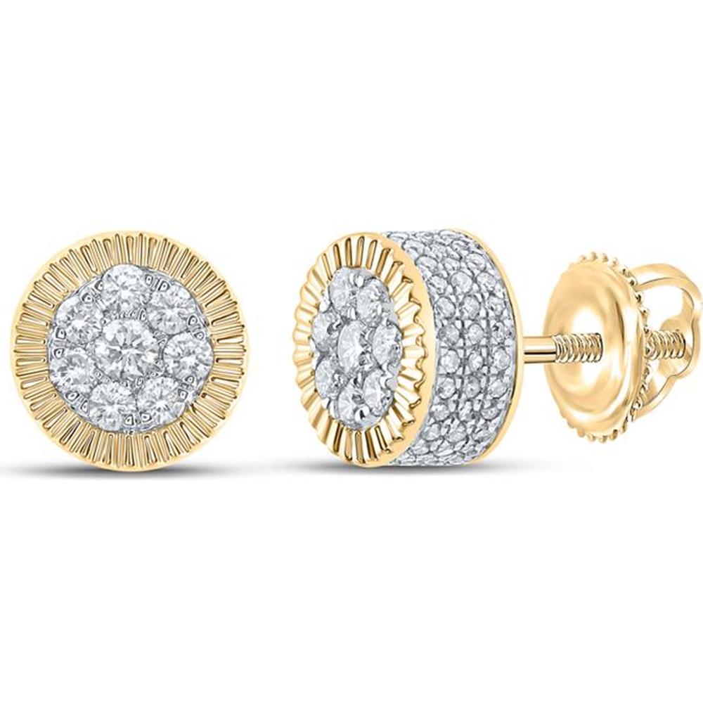 GND 10K Yellow Gold Fluted Round Diamond Cluster Stud Earrings - 7/8 Total Carat Weight