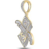GND 10K Yellow Gold Flying Dollar Money Pendant with Pave-Set Round Diamonds - 0.50 Carat Total Diamond Weight