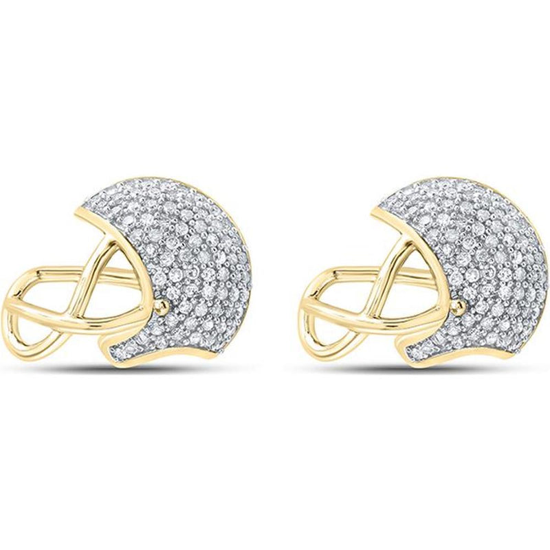 GND 10K Yellow Gold Football Helmet Earrings with Prong-Set Round Diamonds - 3/8 Total Carat Weight