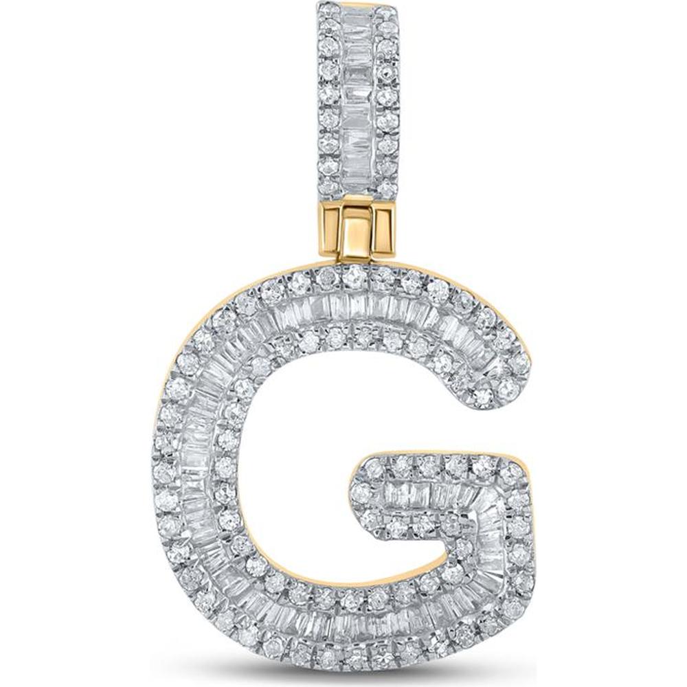 GND 10K Yellow Gold G Initial Pendant with Channel-Set Baguette and Pave-Set Round Diamonds - 1/2 Carat Total Diamond Weight