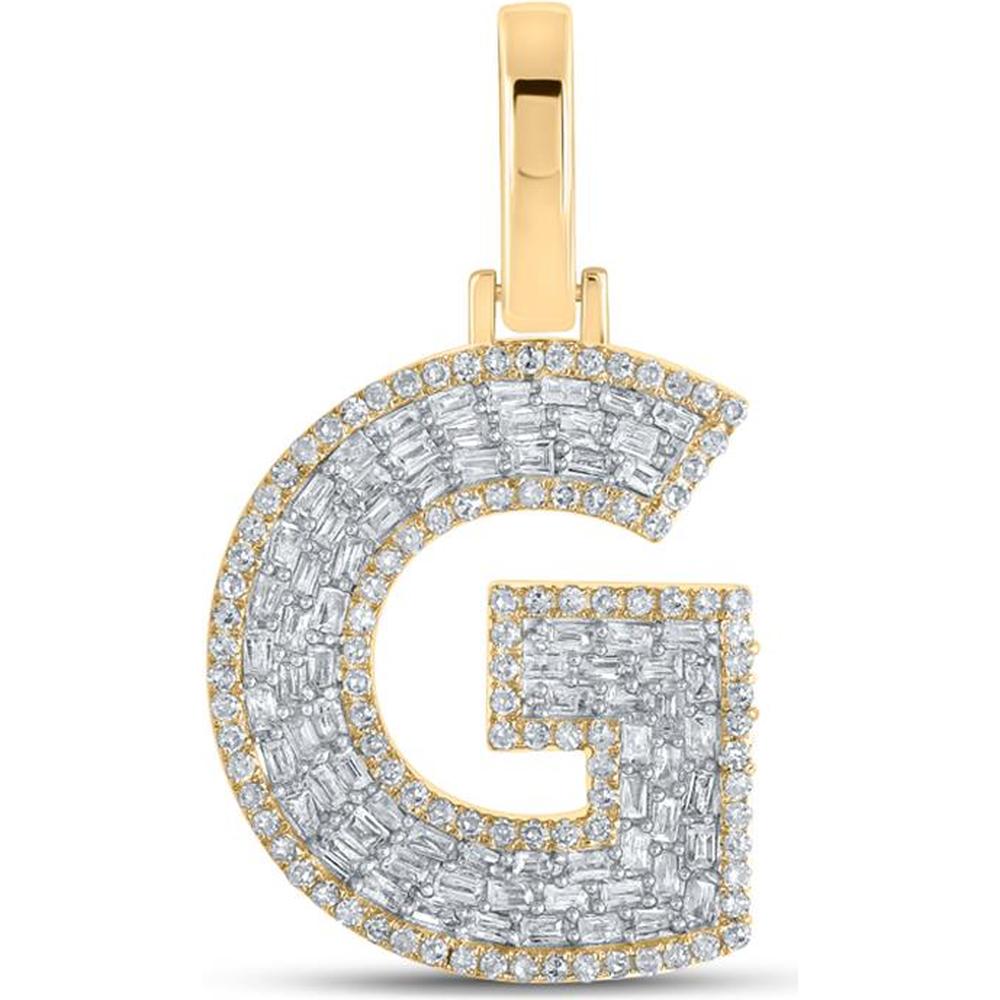 GND 10K Yellow Gold G Initial Pendant with Prong-Set Baguette and Pave-Set Round Diamonds - 0.57 Carat Total Diamond Weight