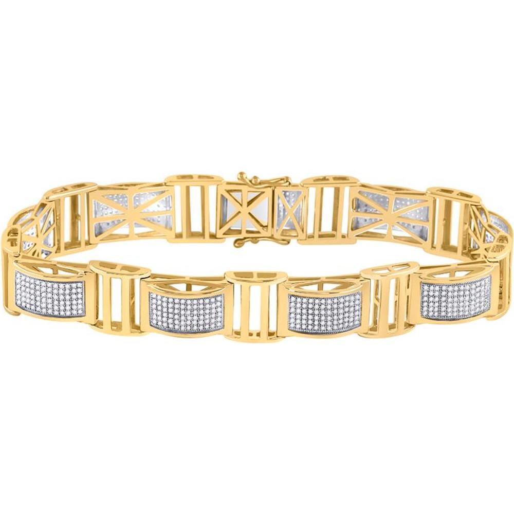 GND 10K Yellow Gold Geometric Link Bracelet with Pave-Set Round Diamonds - 2.03 Carat Total Carat Weight