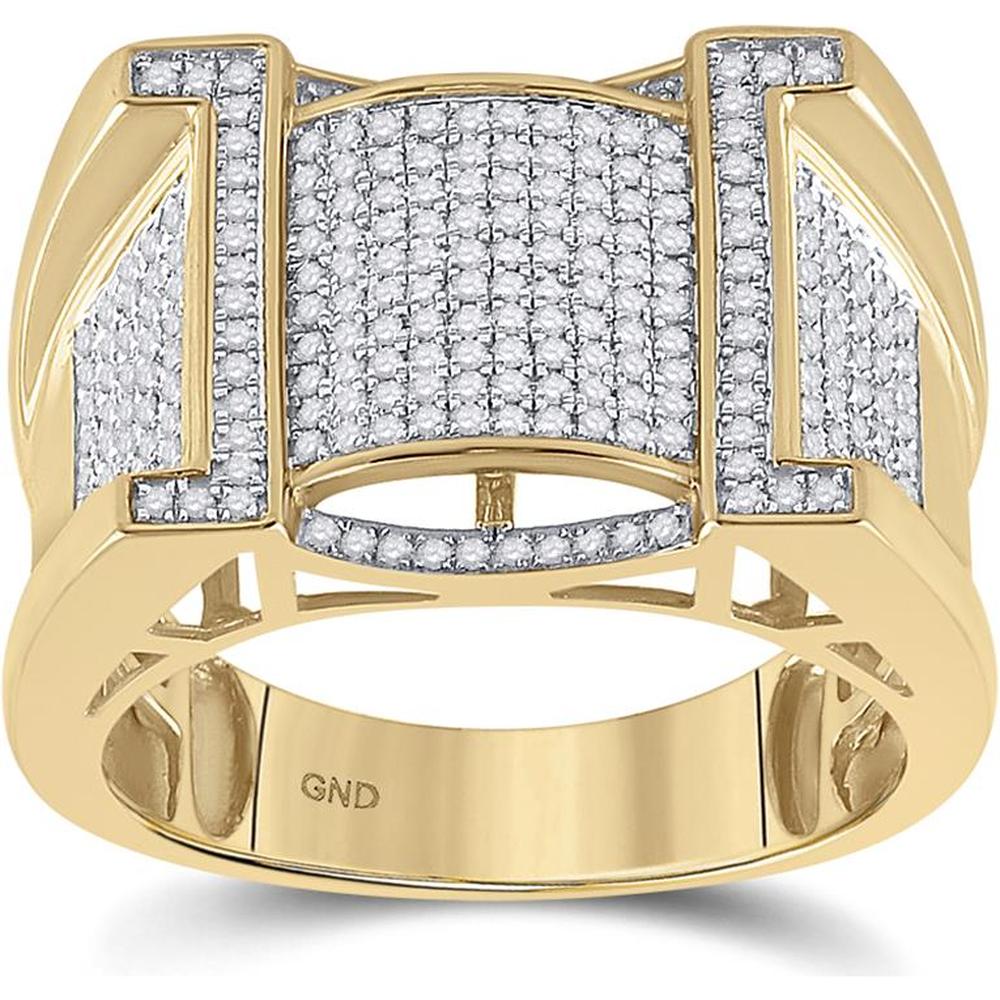 GND 10K Yellow Gold Geometric Pave-Set Round Diamond Band Ring - 5/8 Carat Total Diamond Weight