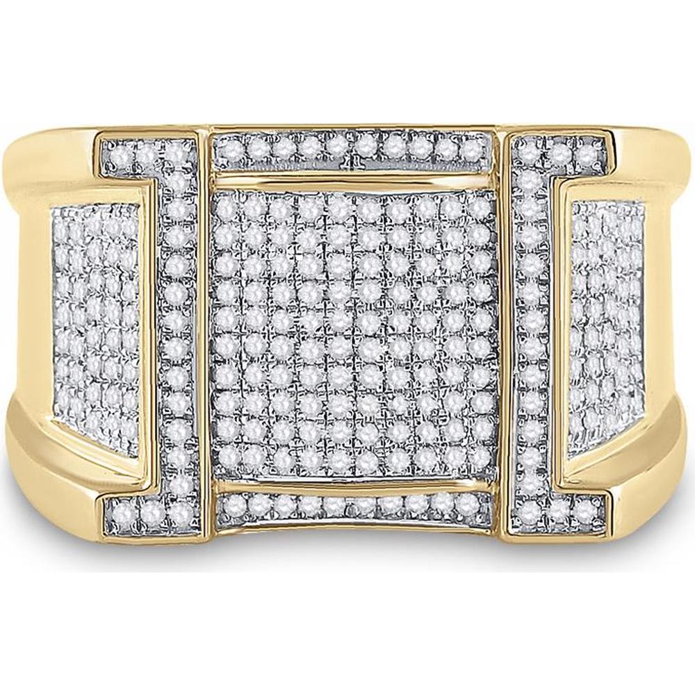 GND 10K Yellow Gold Geometric Pave-Set Round Diamond Band Ring - 5/8 Carat Total Diamond Weight