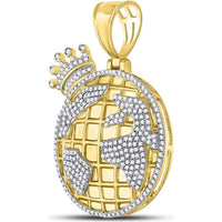GND 10K Yellow Gold Globe Crown Pendant with Pave-Set Round Diamonds - 0.81 Carat Total Diamond Weight