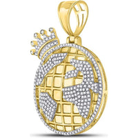 GND 10K Yellow Gold Globe Crown Pendant with Pave-Set Round Diamonds - 0.81 Carat Total Diamond Weight