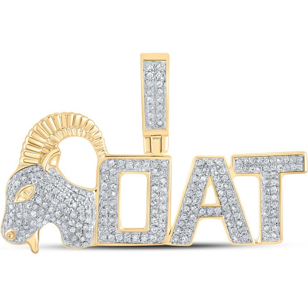 GND 10K Yellow Gold Goat Phrase Pendant with Pave-Set Round Diamonds - 0.54 Carat Total Diamond Weight