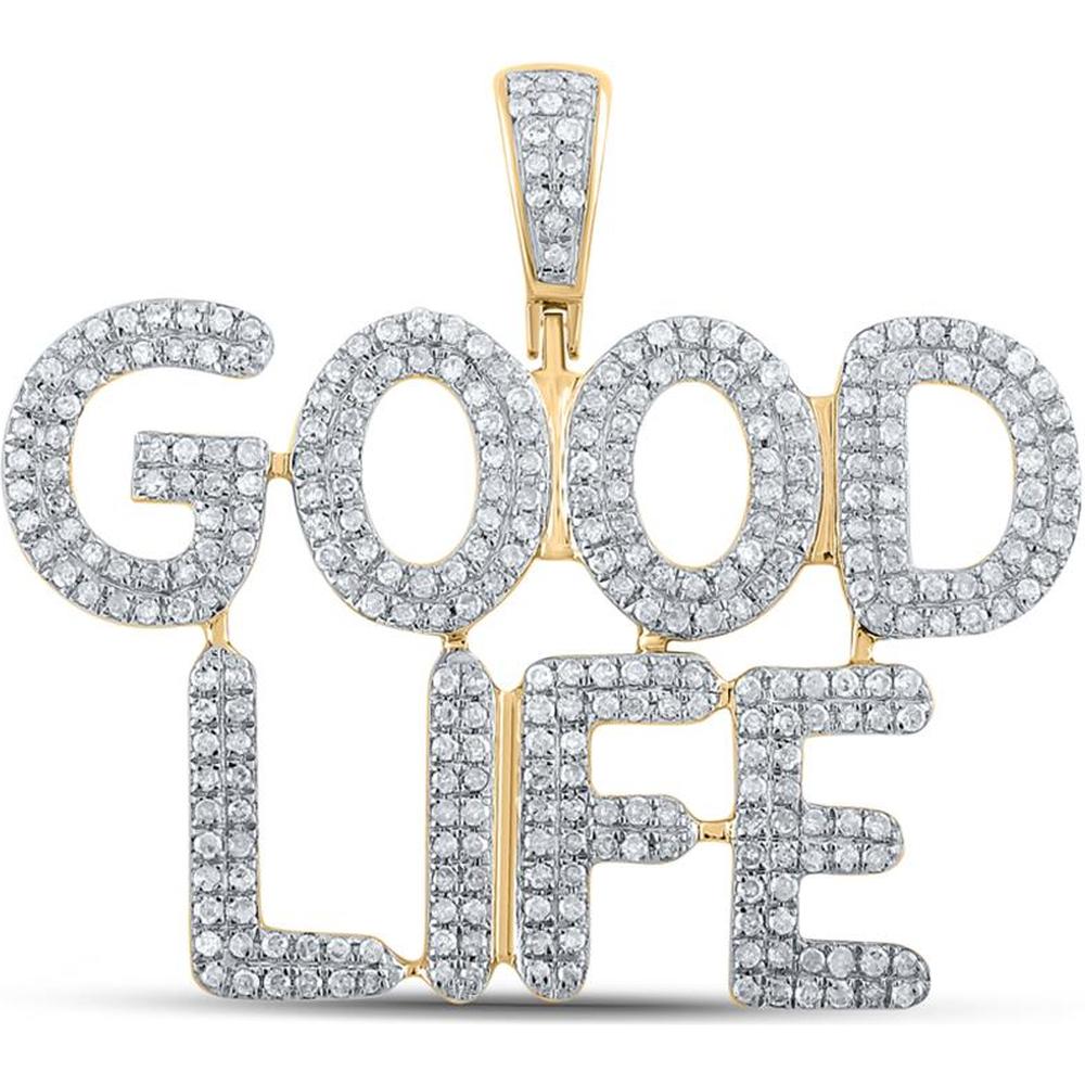 GND 10K Yellow Gold "Good Life" Charm Pendant with Pave-Set Round Diamonds - 1.0 Carat Total Diamond Weight