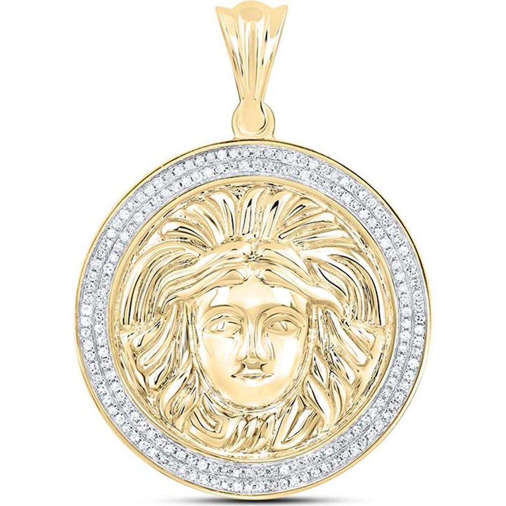 GND 10K Yellow Gold Gorgon Medusa Pendant with Round Pave-Set Diamonds - 0.50 Carat Total Diamond Weight