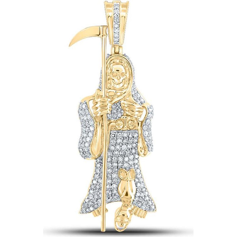 GND 10K Yellow Gold Grim Reaper Pendant with Prong-Set Round Diamonds - 0.80 Carat Total Diamond Weight
