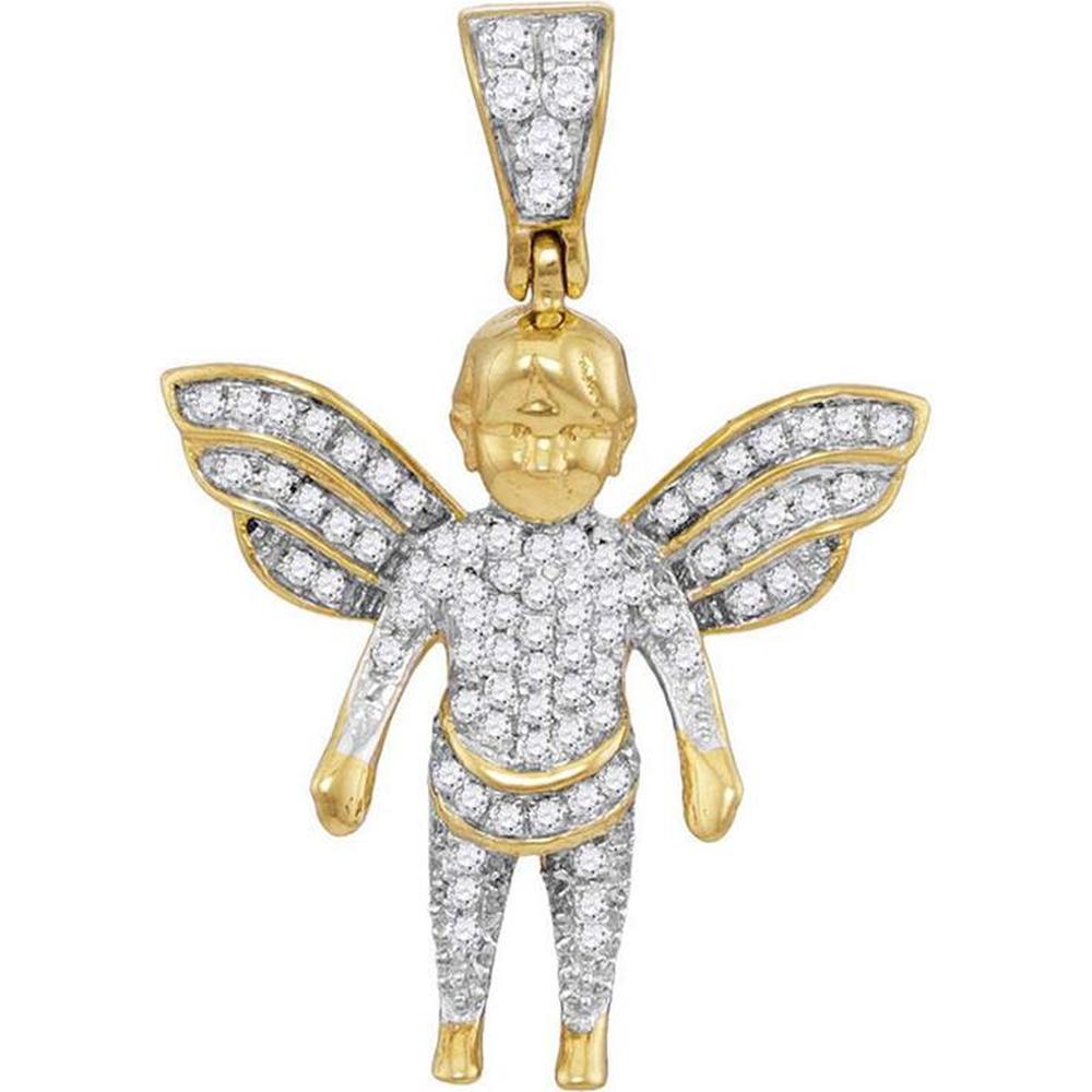 GND 10K Yellow Gold Guardian Angel Pendant with Pave-Set Round Diamonds - 1/3 Total Carat Weight