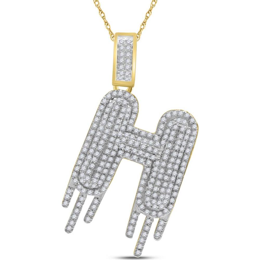 GND 10K Yellow Gold H Drip Letter Pendant with Pave-Set Round Diamonds - 0.75 Carat Total Diamond Weight