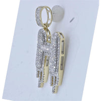 GND 10K Yellow Gold H Drip Letter Pendant with Pave-Set Round Diamonds - 0.75 Carat Total Diamond Weight