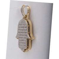 GND 10K Yellow Gold Hamsa Charm Pendant with Channel-Set Baguette and Pave-Set Round Diamonds - 2.00 Carat Total Diamond Weight