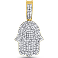 GND 10K Yellow Gold Hamsa Hand Pendant with Prong-Set Round Diamonds - 1-7/8 Carat Total Diamond Weight