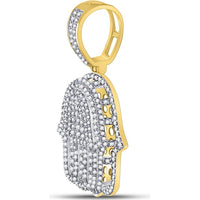 GND 10K Yellow Gold Hamsa Hand Pendant with Prong-Set Round Diamonds - 1-7/8 Carat Total Diamond Weight