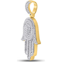 GND 10K Yellow Gold Hamsa Pendant with Baguette and Round Diamonds - 1.00 Carat Total Diamond Weight