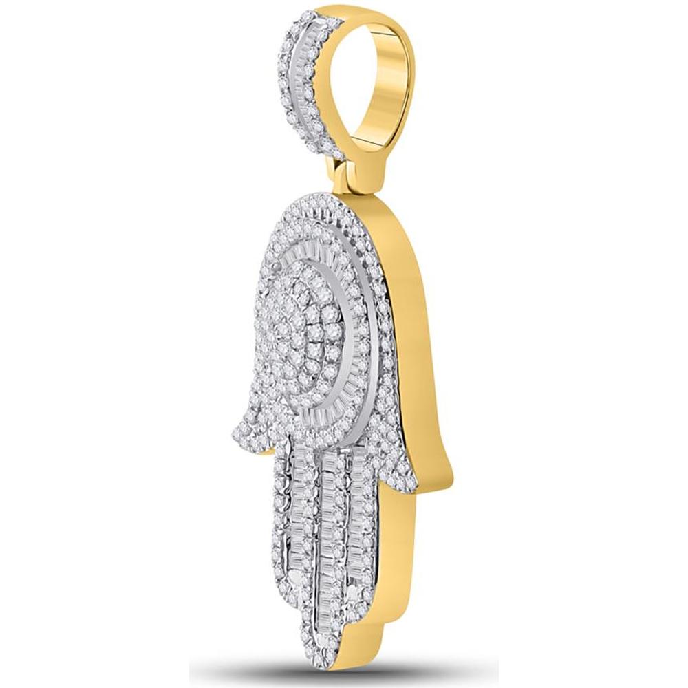 GND 10K Yellow Gold Hamsa Pendant with Baguette and Round Diamonds - 1.00 Carat Total Diamond Weight