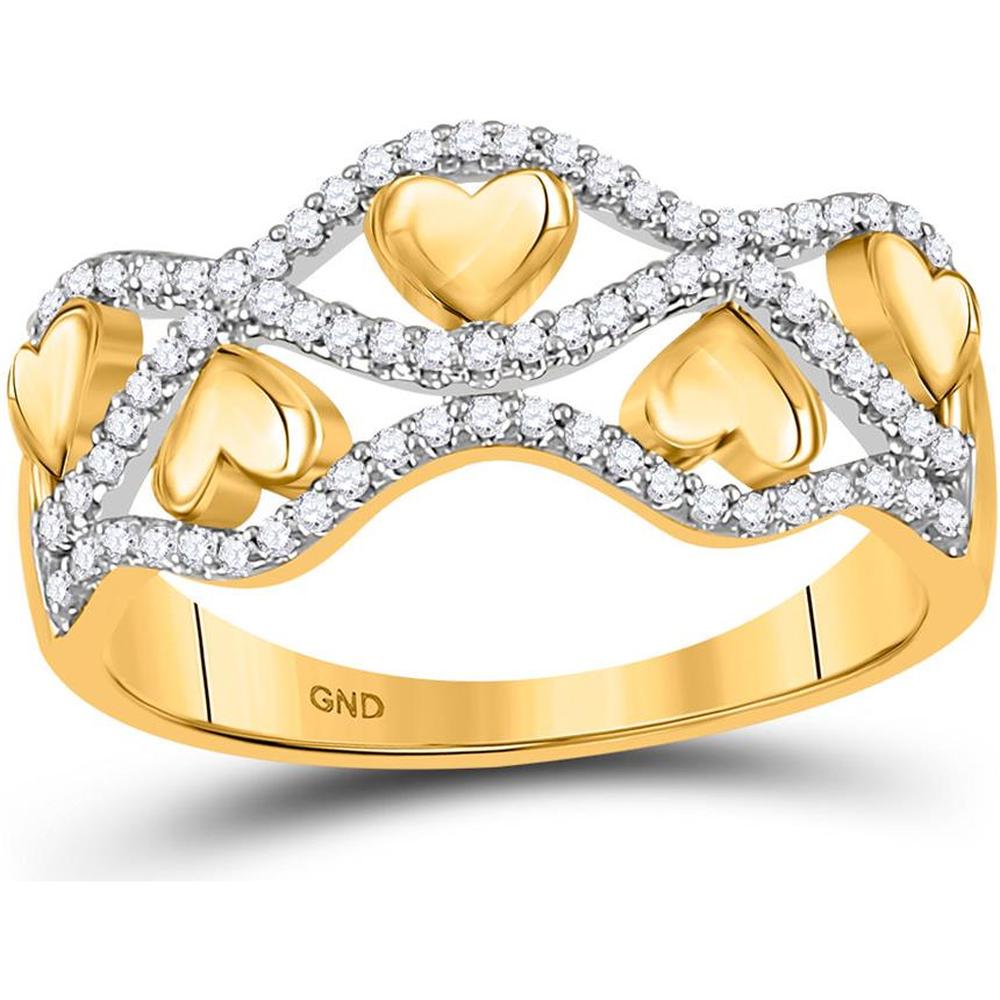 GND 10K Yellow Gold Heart Band Ring with Prong-Set Round Diamonds – 1/5 Total Carat Weight