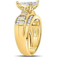 GND 10K Yellow Gold Heart Cluster Engagement Ring with Pave-Set Round and Channel-Set Baguette Diamonds - 1.0 Carat Total Diamond Weight