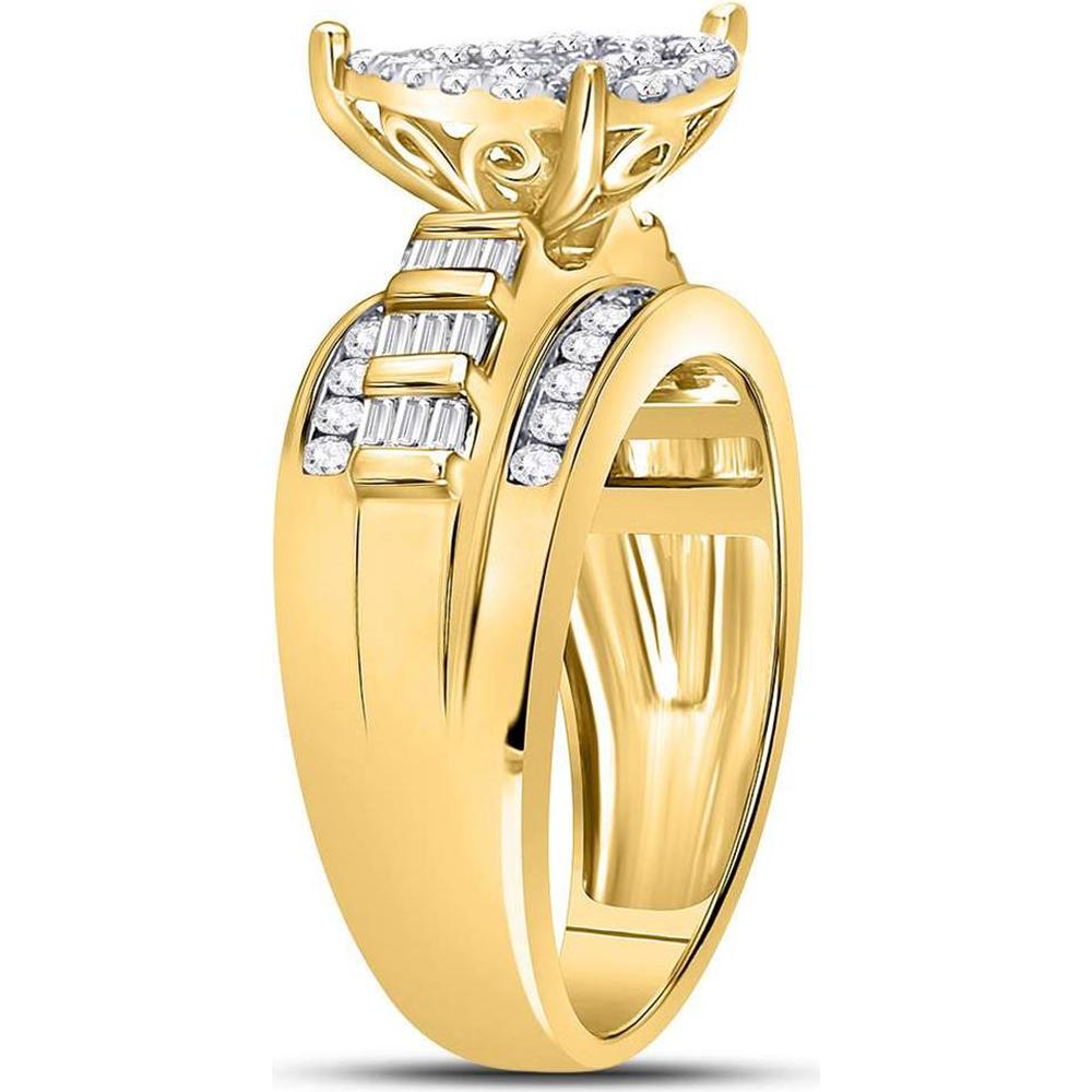 GND 10K Yellow Gold Heart Cluster Engagement Ring with Pave-Set Round and Channel-Set Baguette Diamonds - 1.0 Carat Total Diamond Weight