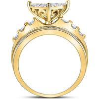 GND 10K Yellow Gold Heart Cluster Engagement Ring with Pave-Set Round and Channel-Set Baguette Diamonds - 1.0 Carat Total Diamond Weight