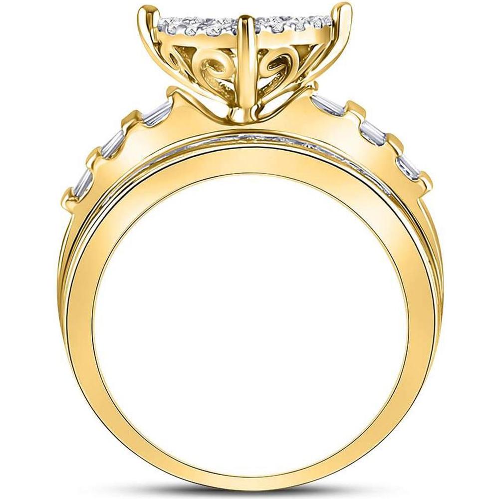 GND 10K Yellow Gold Heart Cluster Engagement Ring with Pave-Set Round and Channel-Set Baguette Diamonds - 1.0 Carat Total Diamond Weight